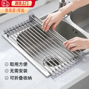 NAOISKEY 脑斯基不锈钢水槽沥水架置物架硅胶可折叠碗盘筷架沥水篮洗碗池杯架菜盆 卷帘式沥水置物架【大号】18条管 加长款-46.5cm承重升级