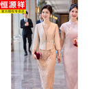 恒源祥喜婆婆结婚妈妈礼服高贵年轻喜婆婆婚宴装两件套小个子 香槟色 L