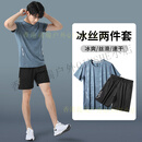 SKINS速干衣男跑步健身衣服短袖短裤冰丝t恤速干衣篮球训练背心 中灰两件套【冰丝速干】 S