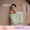 ERDOS【刘雯同款】春夏圆领镂空针织双色混纱修身女开衫羊绒衫初绒 薄荷绿 165/88A/L