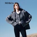 MO&Co.外套冬新品美丽诺绵羊毛手工钉钻宽松连帽毛呢