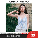 UR【钟楚曦同款】2025春季新款女装条纹挂脖吊带UYL250029 中蓝条纹 S