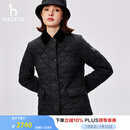 哈吉斯（HAZZYS）女装 春秋款女士菱格简约翻领绗缝棉服女ASSSU0BCU21 黑色BK L (165/88A 40)