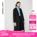 朗姿春冬新款女装简约洋气中长款水波纹羊毛双面毛呢外套大衣 黑色 L