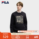 FILA 斐乐官方男子套头卫衣2025春新款休闲舒适刺绣针织长袖上衣 正黑色-BK XL