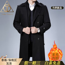 ACOO奢品男士中长款风衣外套2025秋季新款商务休闲春秋长款秋冬外套男 黑色【羊毛内胆】 2XL 【建议160-180斤】