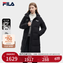 FILA 斐护科技|斐乐女装长款羽绒服冬季休闲简约连帽保暖羽绒外套 正黑色-BK 165/84A/M