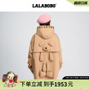 LALABOBO立体小熊中长连帽风衣女美拉德秋季新款宽松外套LBDC-WSDW12 咖色 常规 S