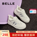 百丽透气网面小白鞋女款厚底板鞋B1831BM4 米白/银 38