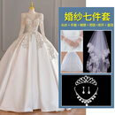 勤记婚纱新娘主纱2025高级感大码缎面婚纱2025新款新娘主婚纱长袖孕妇 拖尾款加七件套 XL 均码