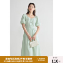 独束大码女装浮雕提花新中式连衣裙夏装新款典雅盘扣国风高腰裙子 碧波绿 XL (尺码：3)
