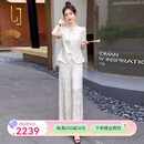 OLJ轻奢品牌套装女2025年夏季新款新中式国风改良旗袍上衣裤子两件套 米白色 XL