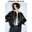 UR2025秋季新款女装时尚复古摩登撞色连帽皮衣外套UYL150030