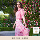 珂莱蒂尔【莉莉·柯林斯明星同款】气质舒适玫瑰透气雪纺衫女上衣 灰紫红 XL