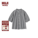 无印良品（MUJI）大童 强捻 七分袖束腰长上衣 儿童衬衫女童童装 25年夏季 黑色格纹 150 /68A