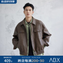 a.b.x春季新款定制哑光荔枝纹宽松翻领PU皮衣夹克短款外套男女同款 咖啡色 165/S