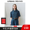 UR2025春季新款女装复古做旧纽扣短袖牛仔衬衫UYU850037 蓝色 M