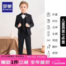 罗蒙儿童西装春秋季男童黑色西服套装花童礼服表演服 黑色七件套 150