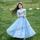 GUYN女童裙子2025新款夏季儿童公主裙夏装大童女连衣裙女孩沙滩裙长裙 蓝色 130 cm