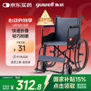 鱼跃(yuwell)轮椅车H051折叠老人轻便旅行手推车钢管免充气胎代步车