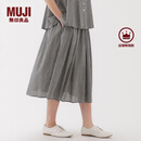无印良品（MUJI）女式 强捻 抽褶裙 长半身裙女裙子女装格子裙25年夏季BE1VEC5S 黑色格纹 S （155/62A）