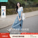 茵曼【商场同款】丁达尔渐变款女装圆领针织衫2025年夏季新款短袖上衣 蓝白条 M