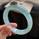 翡翠手镯玉手镯缅甸老坑冰糯种手镯女款正圈油青飘花玉镯子正品平安镯 圈口59-60mm