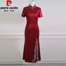 皮尔卡丹（pierre cardin）2024新款高端轻奢高级高贵春款洋气喜婆婆婚宴装十月婚礼妈妈礼服 酒红色 XL （100-110斤）