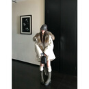 COCO LIMITED皮草 冰川派克双色貉子毛领可脱卸加拿大狼毛内胆派克服 霜茶杏 M