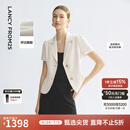 朗姿平驳领醋酸短袖商务西装外套黑白色ol西服2025年夏季新款 浅米色 L