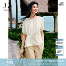 玖姿·安娜蔻法式度假风肌理感宽松落肩短袖上衣女2025夏季新款 杏色 M