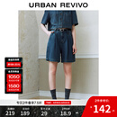 UR2025夏季新款女装休闲复古水洗压褶牛仔短裤UYU850039 蓝色 27