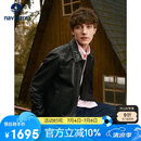 Navigare意大利小帆船男士真皮皮衣翻领羊皮夹克外套1336703515 黑 XL/52 