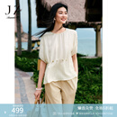 玖姿·安娜蔻法式度假风肌理感宽松落肩短袖上衣女2025夏季新款 杏色 S