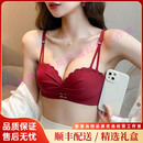 QIANLEETooy轻奢品牌女士内衣女红色结婚本命年小胸聚拢防下垂文胸套装 枣红单件 【“聚“红运2.0cm】 70A 32