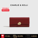 CHARLIE & KELLI官网 CK轻奢包包女包2025新款零钱包长款简约多卡位手拿包 红色【京仓速达 礼盒包装】