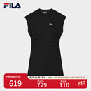 FILA 斐乐官方女装针织连衣裙2025夏季新款时尚休闲无袖收腰裙子 正黑色-BK L 170/88A/L