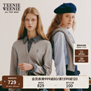 Teenie Weenie小熊女装毛针织衫2025年秋季新款衬衫拼接假两件开衫 中灰色 S