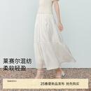 伊芙丽（eifini）【经典延续】伊芙丽优雅气质百搭休闲显瘦高腰雪纺蛋糕长款半裙女 米白 莱赛尔肌理 常规版 M 105-120斤