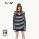 MO&Co.针织衫2025秋新品细支精纺轻糯中空组织条纹落肩宽松MBE3SWT014 深宝蓝色 S /160