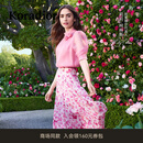 珂莱蒂尔【莉莉·柯林斯明星同款】气质舒适玫瑰透气雪纺衫女上衣 灰紫红 XL