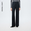 朗姿深灰色直筒裤腿羊毛西装裤女压褶通勤风西服裤2025年冬季新款 深灰色 L