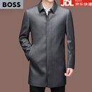 BOSS风衣外套男春秋季中长款加肥大码商务休闲翻领男装薄 灰色 5XL 200(适合200-215斤穿)