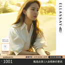 歌力思（ELLASSAY）【刘亦菲玫瑰的故事同款】春夏新款棉法式花苞袖百搭白衬衫女 纯净白 S