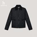 哈吉斯（HAZZYS）女装 秋季女士菱形格撞色领短款棉服女ASSSU0CCU23 黑色BK M (160/84A 38)