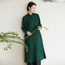 吉祥羽兒【林微】吉祥羽儿原创35MM色大提花香云纱立领新中式斜襟旗袍裙 绿色 M