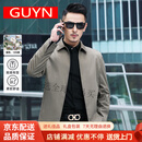 GUYN高端品牌夹克男春秋商务休闲大码中年爸爸纯棉外套 卡其 卡其 M 170