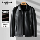 SHANSHAN杉杉皮衣男秋冬新款保暖加绒皮夹克翻领日常百搭中青年短外套 黑色 XL /180