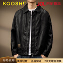 KOOSHI奢品高端美式复古美拉德做旧翻领皮衣外套秋季新款机车防风PU夹克 黑灰 2XL 适合160-180斤