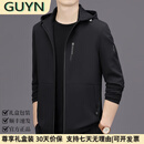 GUYN轻奢男装品牌2025春季新款商务休闲可拆卸帽中青年外套男百搭 黑色 黑色 L (175)